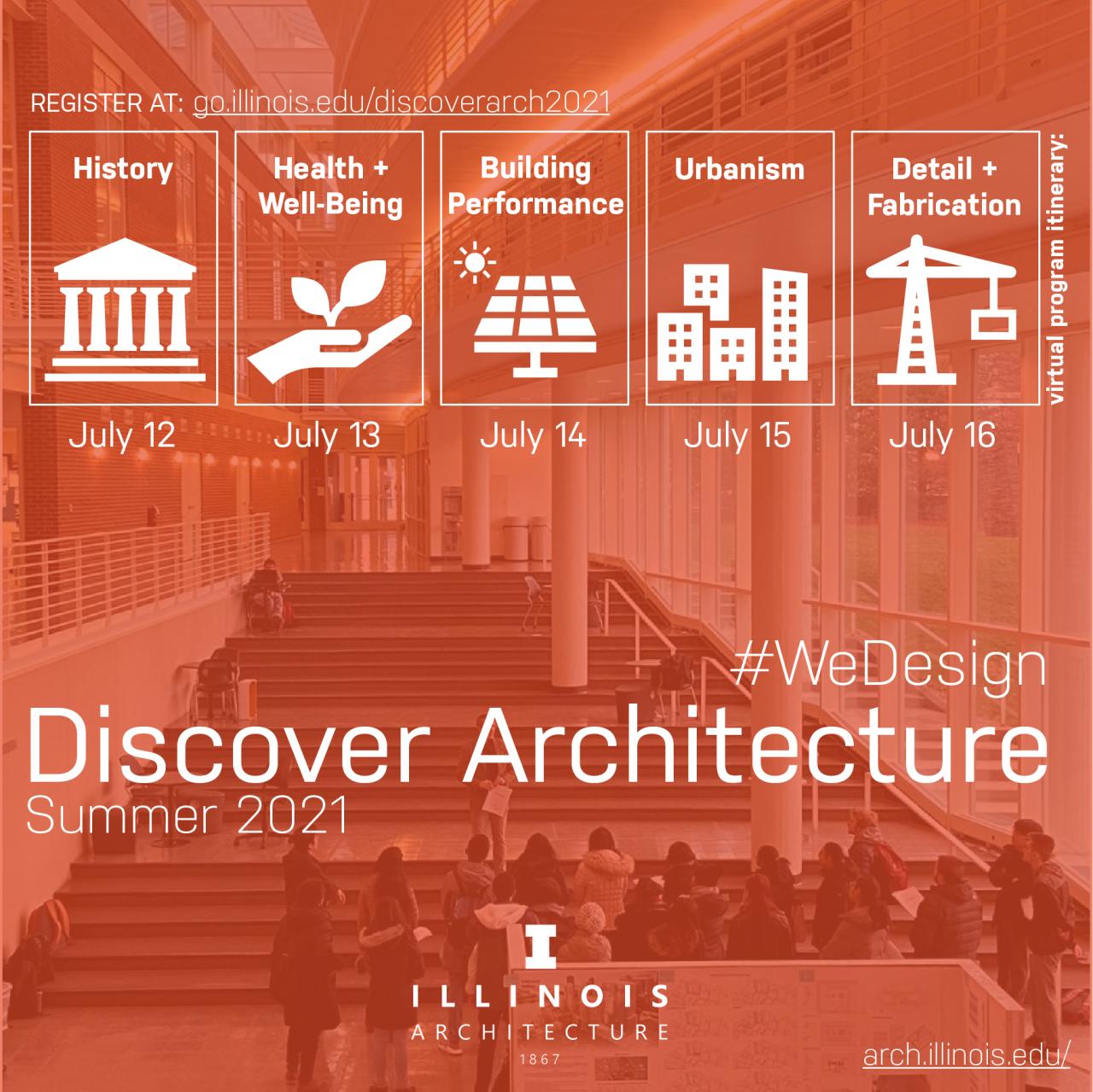 Discover Architecture orange graphic with program schedule
