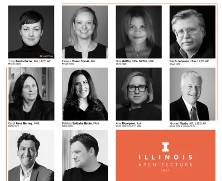 Grid of Alumni Board headshots in black and white 