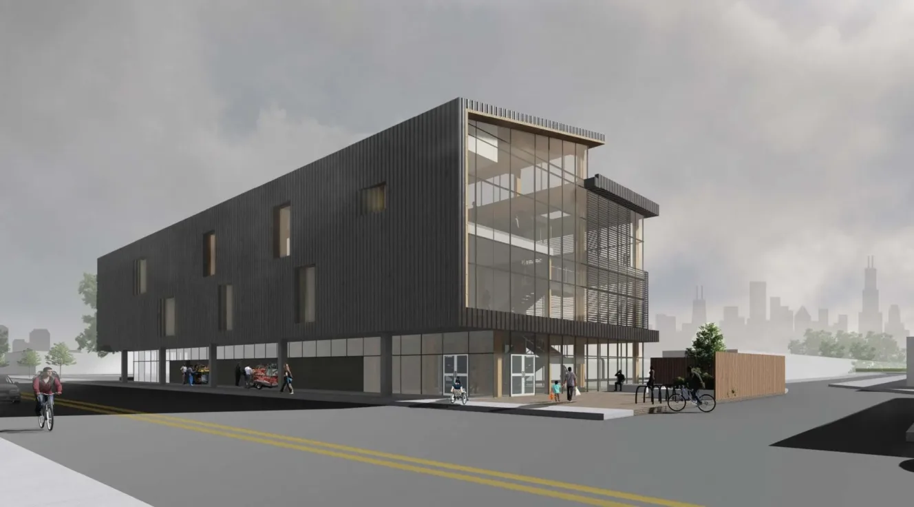 exterior rendering of a community center in chicago