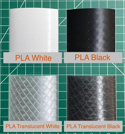 White, Black, Translucent White, Translucent Black PLA