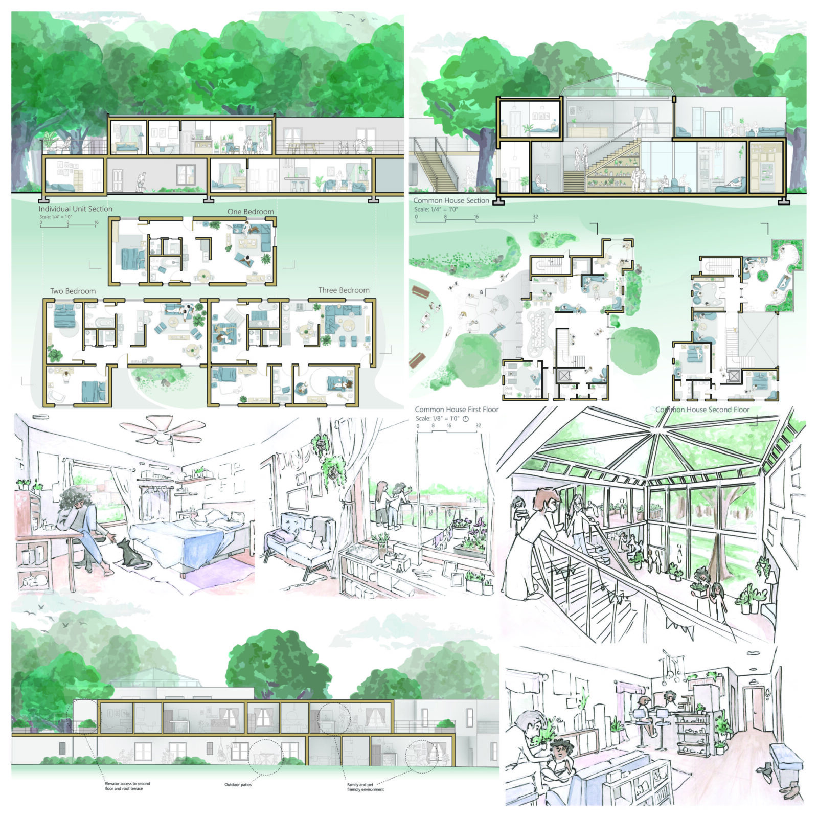 diagram of different views of a building for events 