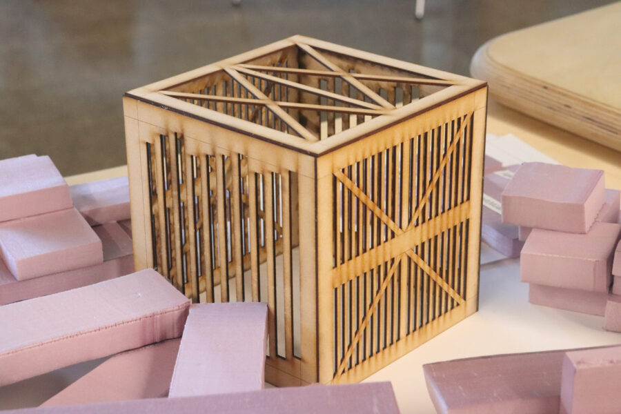 2nd year arch student wooden square with intricate lines in each side