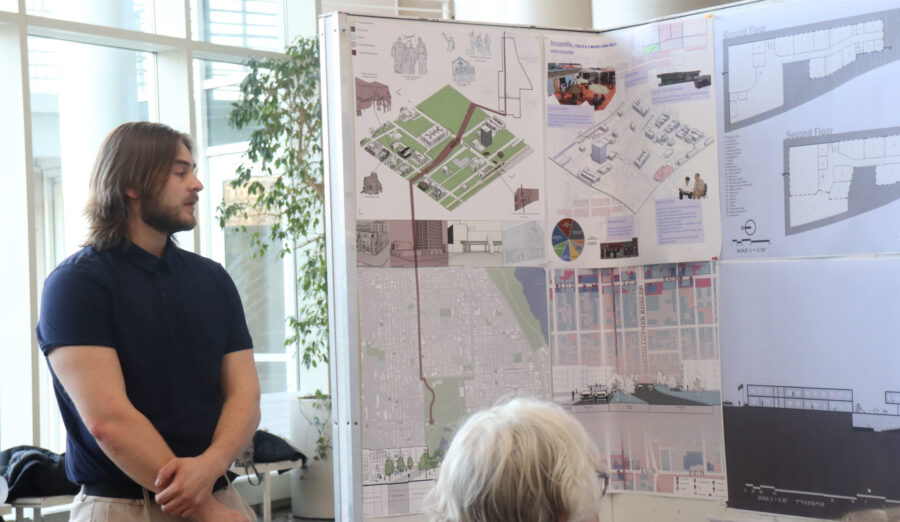 student work presentation in TBH atrium