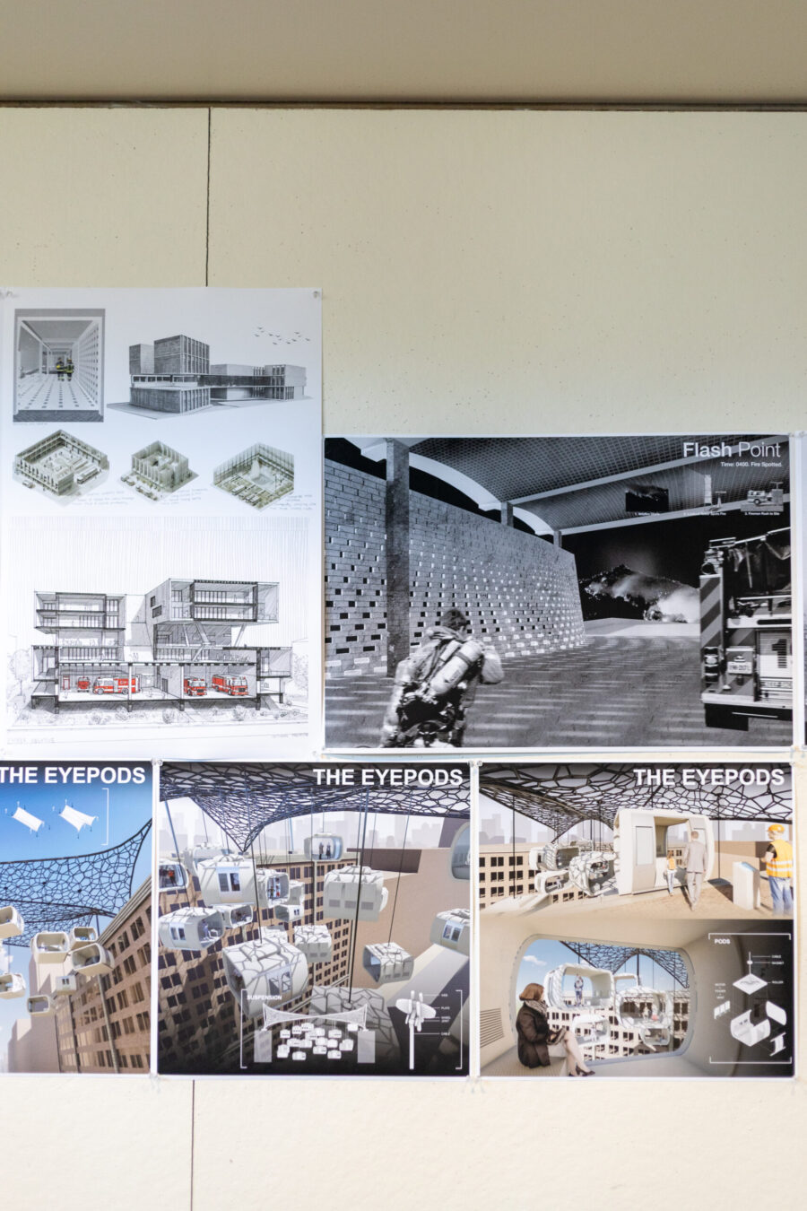 student work displayed on a pin-up board