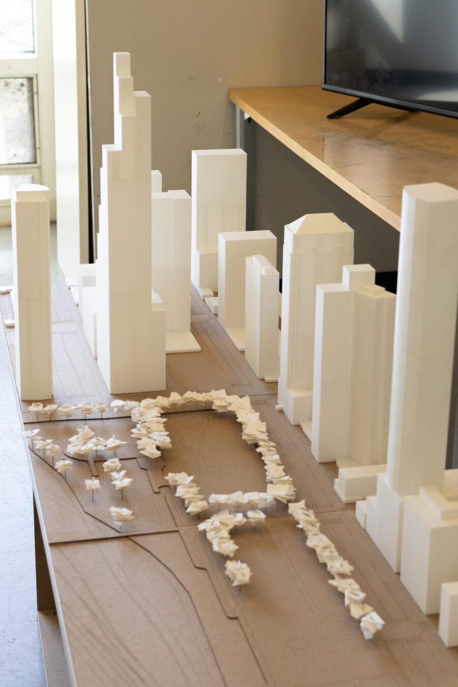 a model of skyscrapers and urban area