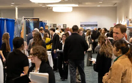 pictures of students and professionals milling around at XPO