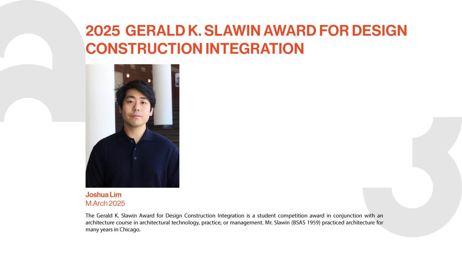 Gerald K. Slawin Award - Joshua Lim