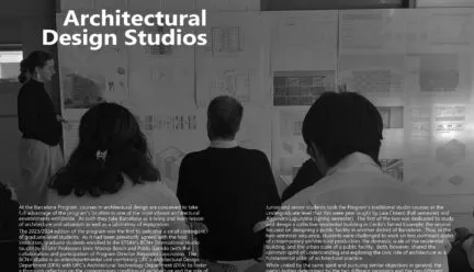 picture of one person presenting architectural work with people in chairs listening to the presntation