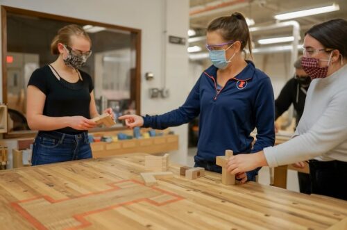 students in woodshop