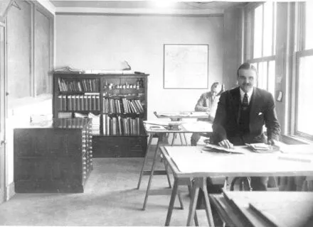 buell at desk black and white pic