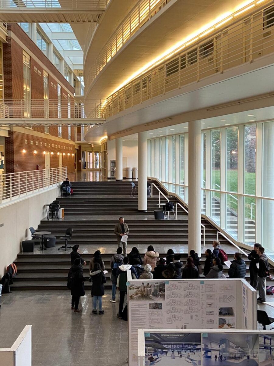 studentrs in atrium in tbh