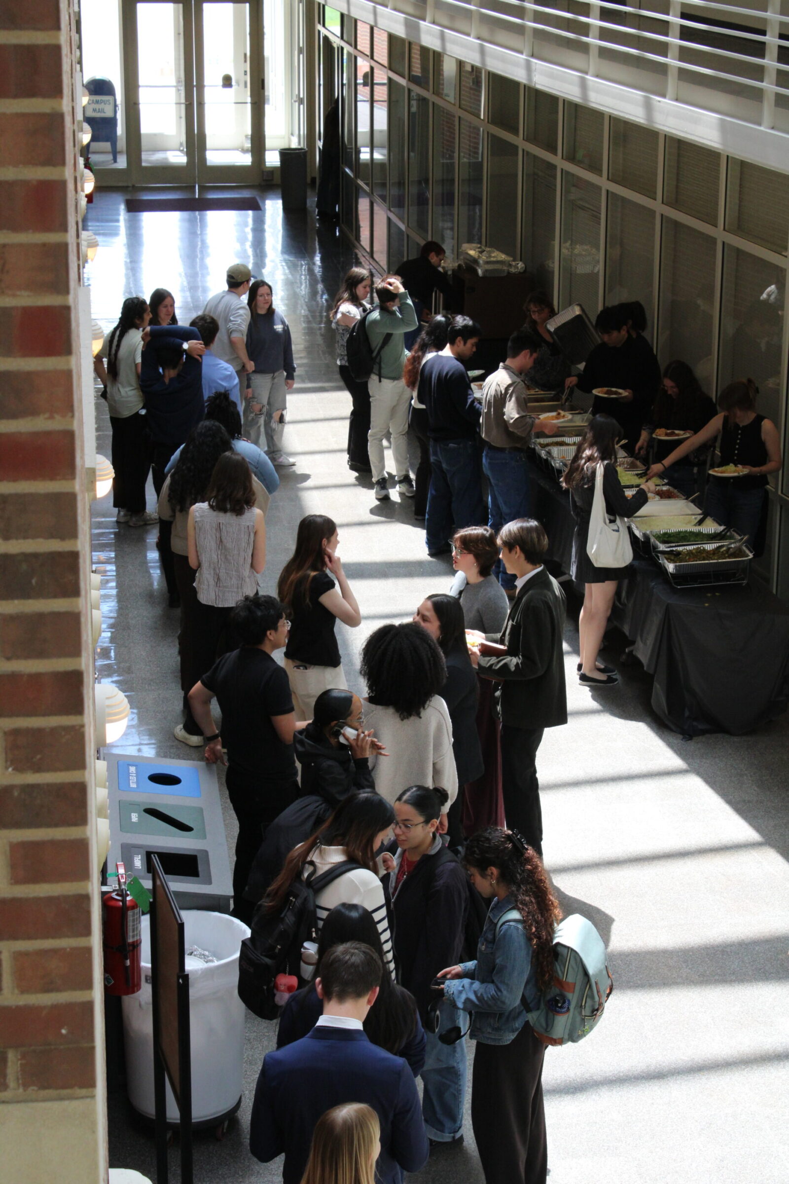 students lining up to eat lunch before reviews