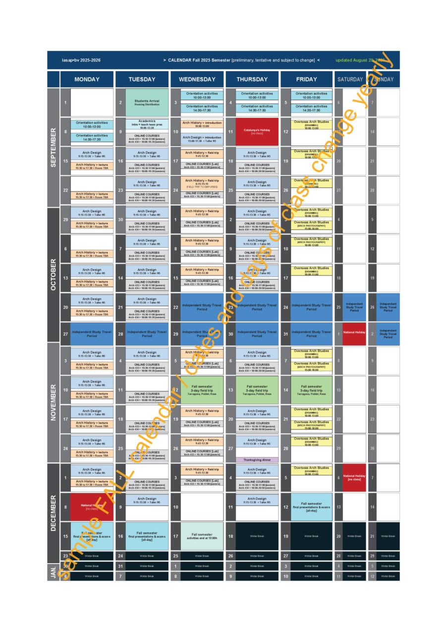 Academic Calendar, Fall 2025