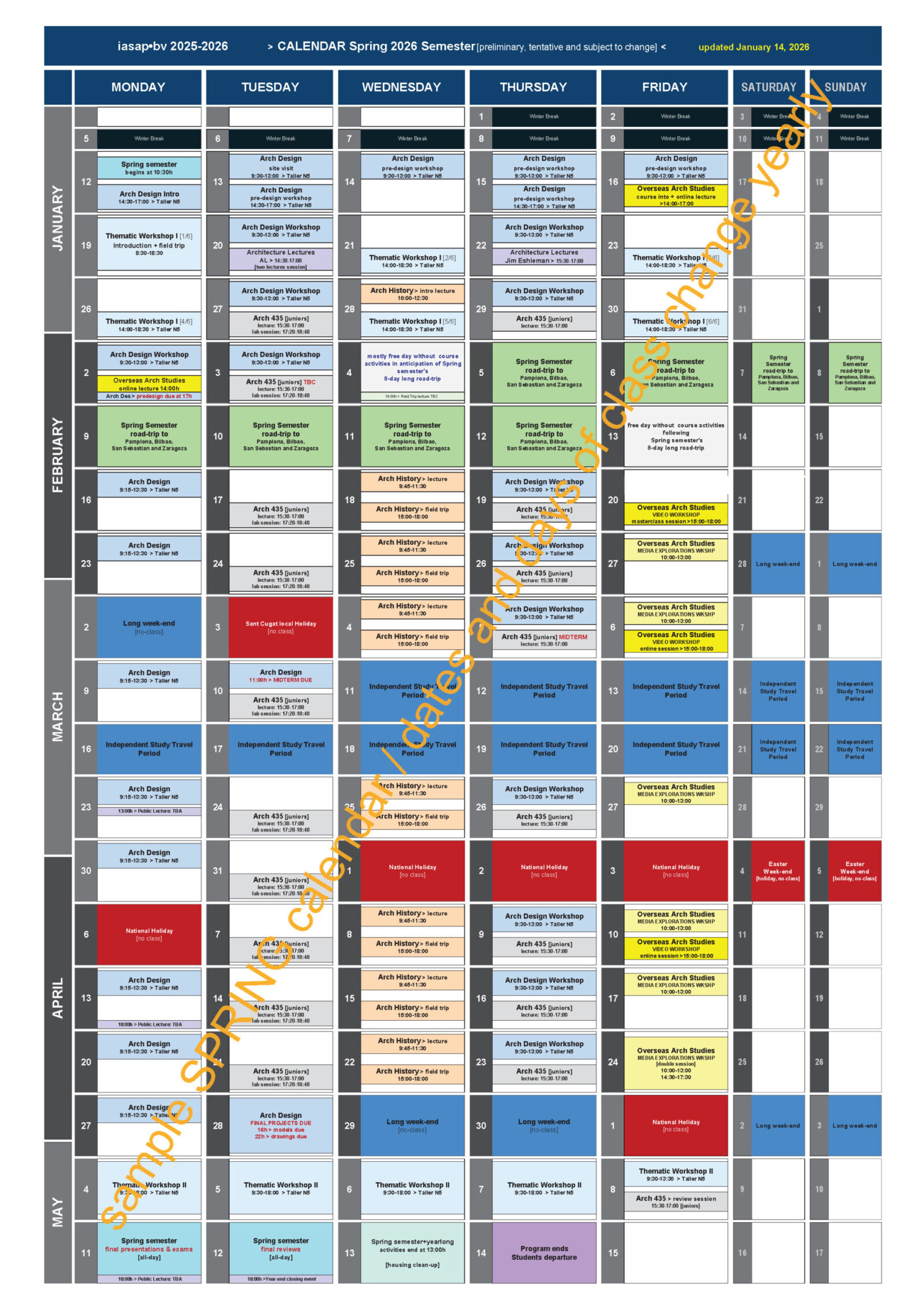 Academic Calendar, Spring 2026