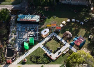 colorful aerial photo of chicago sukkah festival