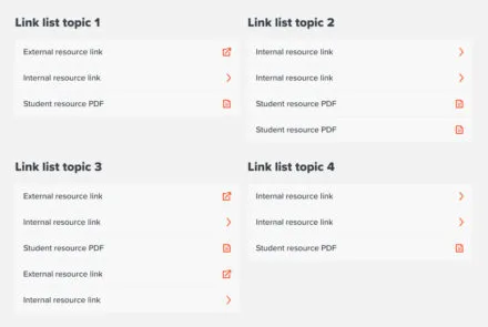 Example of a link list component with four lists.