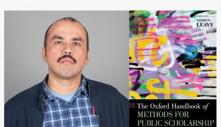 Head shot of Jorge Lucero with cover of The Oxford Handbook of Methods for Public Scholarship
