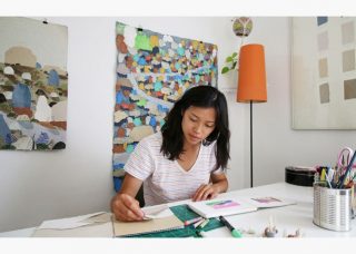 Veronica Pham working in her studio