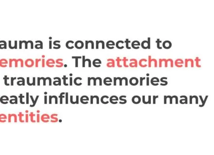 Designed text that reads, "Trauma is connected to memories. The attachment to traumatic memories greatly influences our many identities."