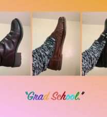 Design with three photos of a foot wearing different shoes and the caption