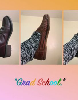 Design with three photos of a foot wearing different shoes and the caption 