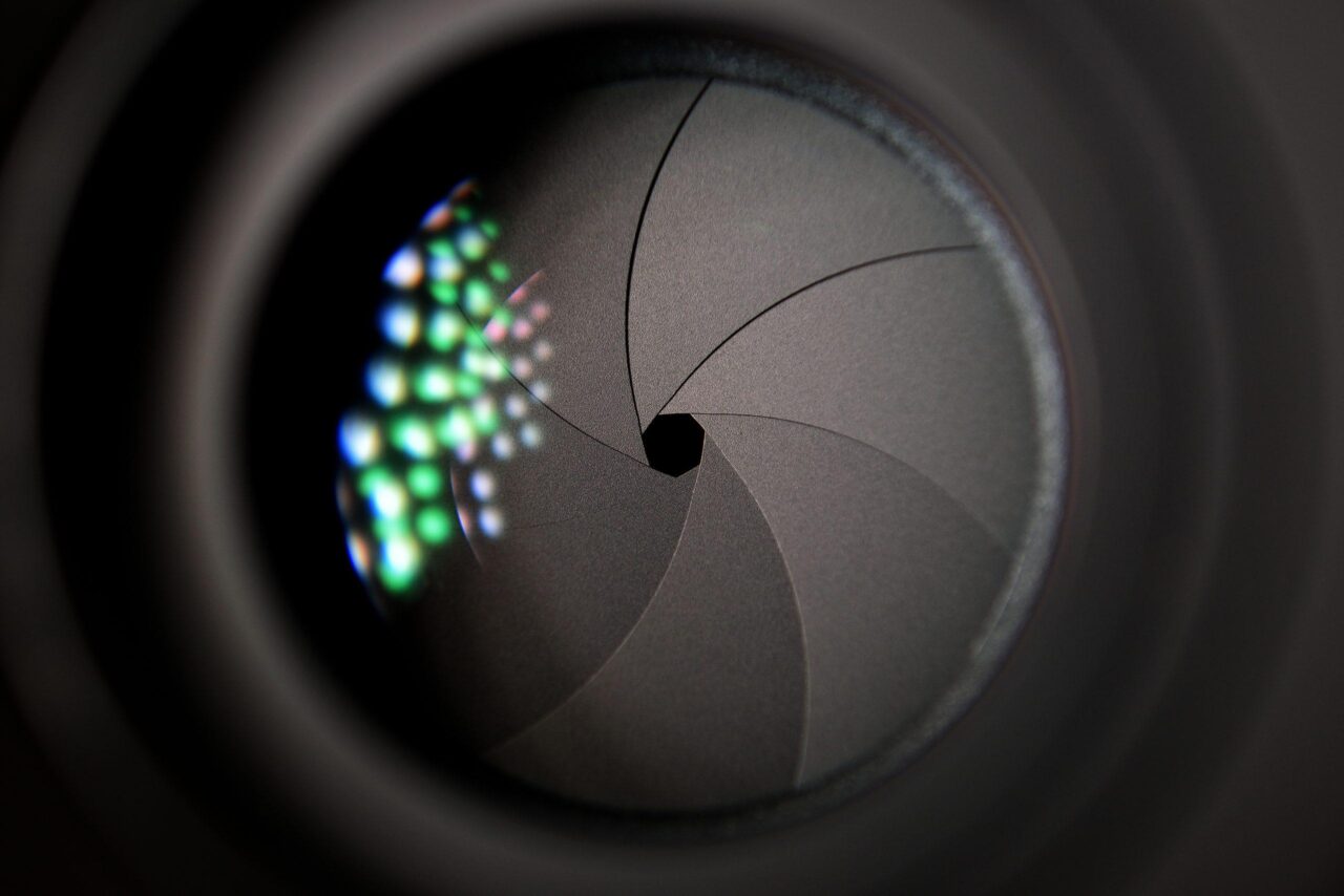 Closeup photo of a aperture of a camera lens