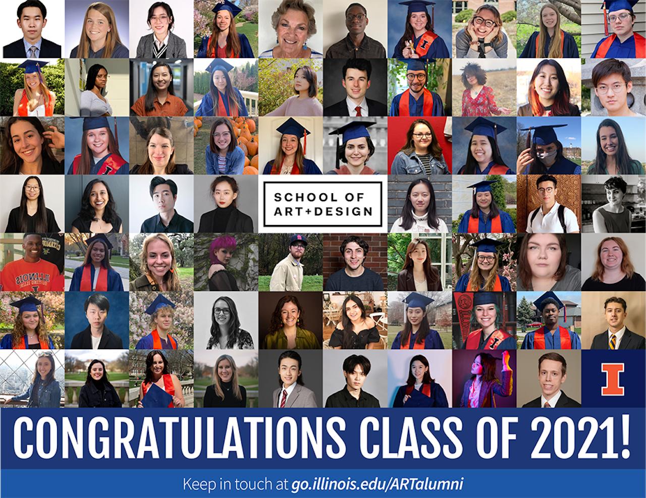 Congratulations card with tiled portraits of 70 graduates
