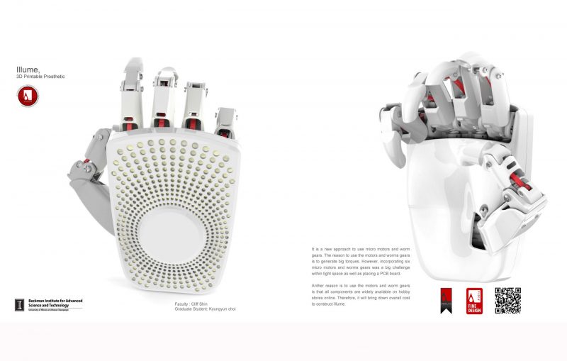 Design rendering of a prosthetic hand, back and front