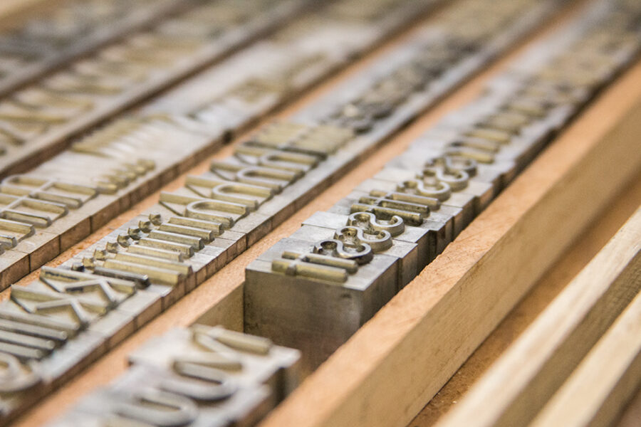 rows of metal type for letterpress printing