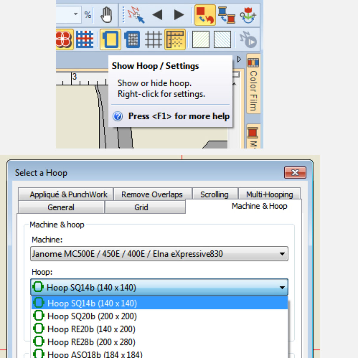 Show Hoop/Settings