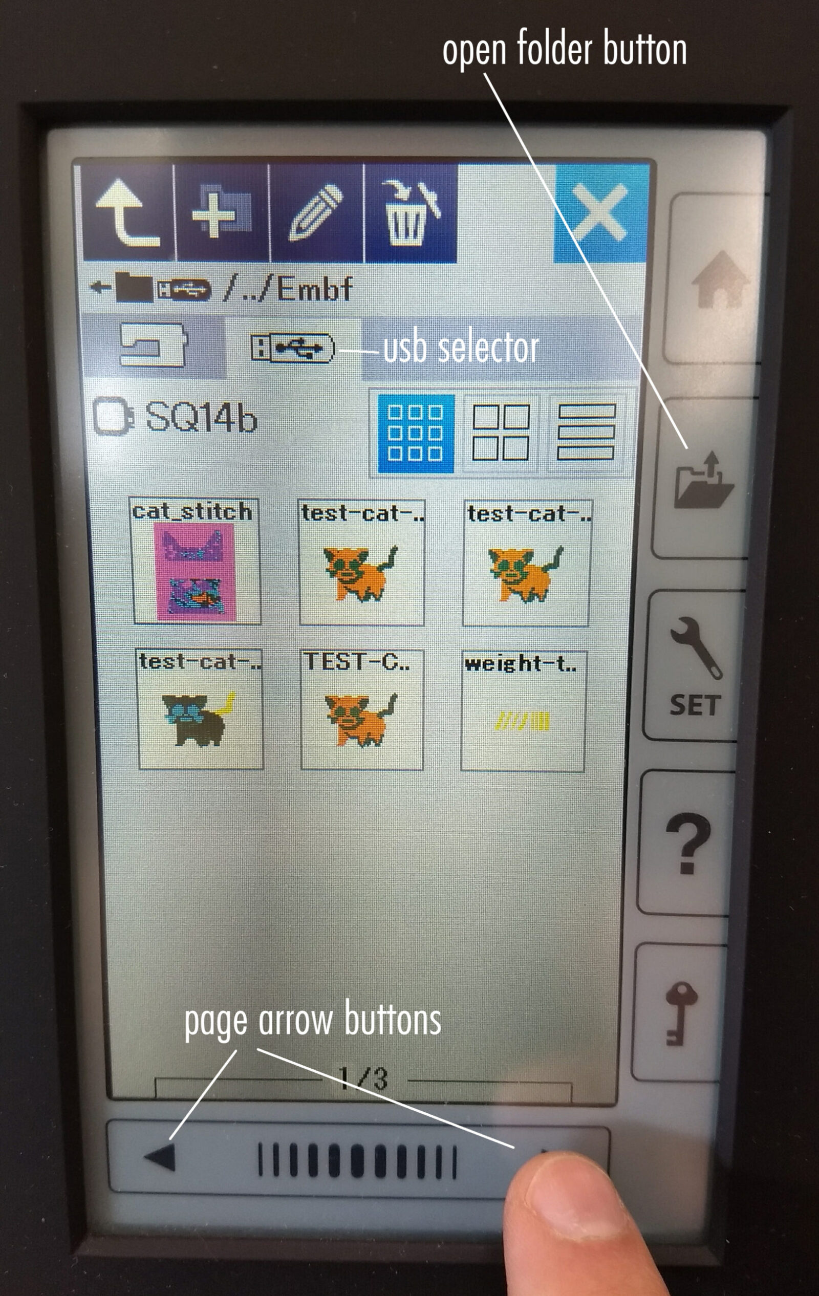 File navigation on the Embroidery Machine