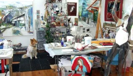 painting of studio with dog