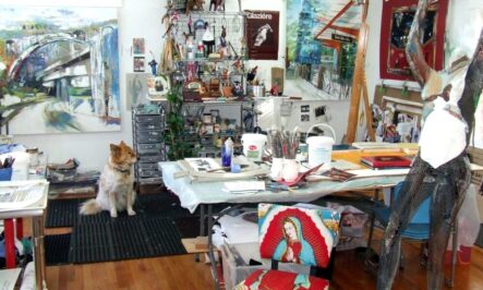 painting of studio with dog