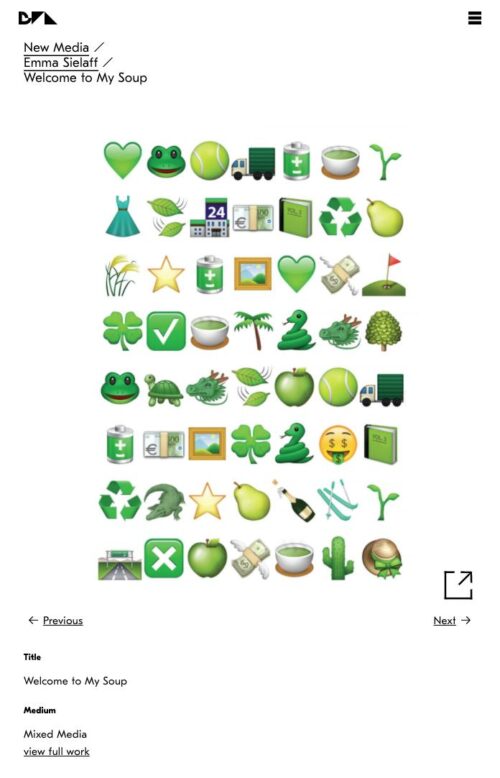 screenshot of a sample page for an attached PDF, featuring a grid of green emojis