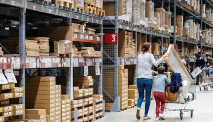 woman with shopping cart and daughter in IKEA