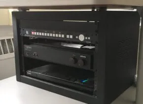 AV rack with switcher scaler and amp