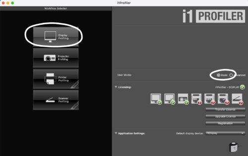 setup menu for i1profiler software