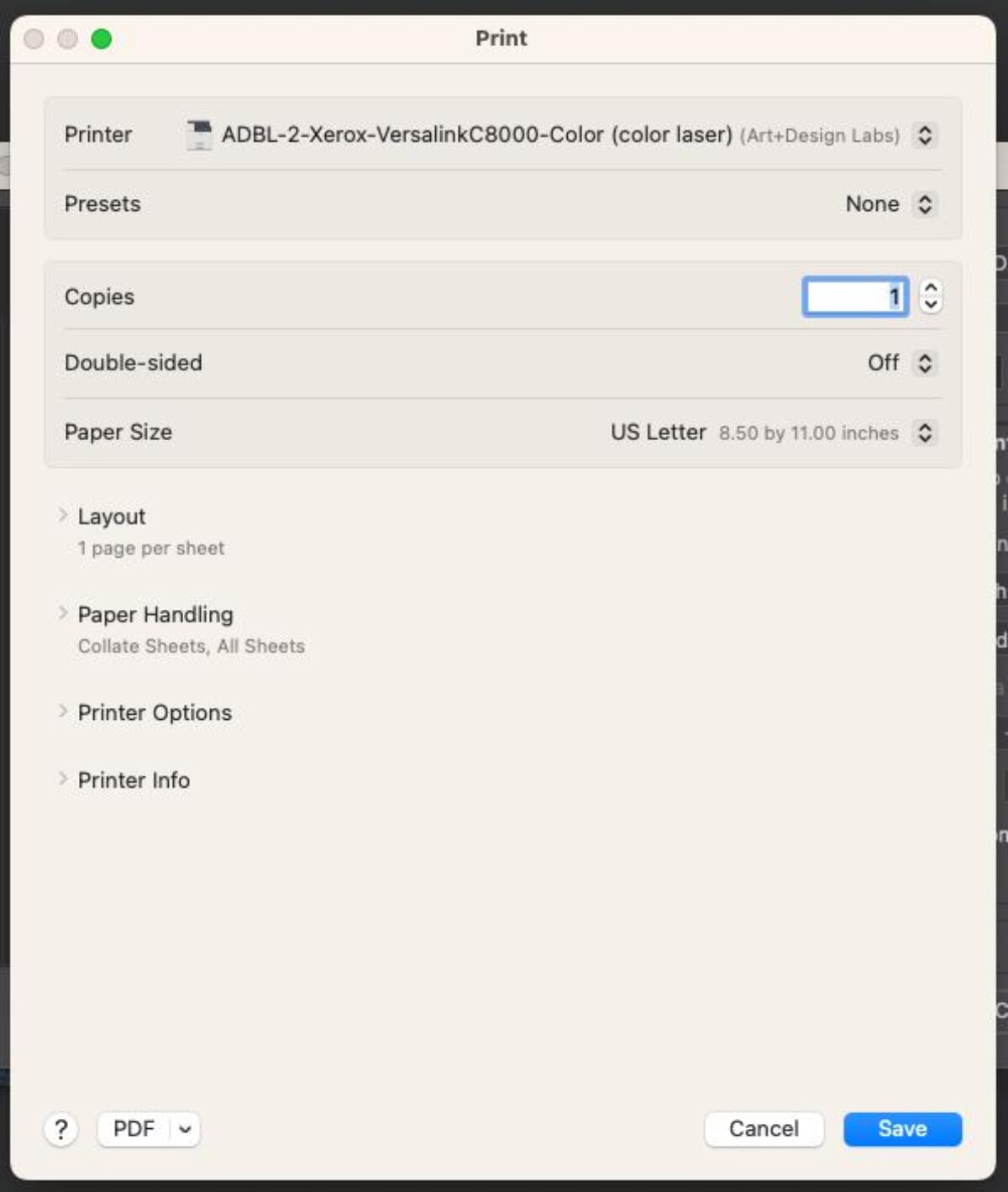 Print Settings Menu