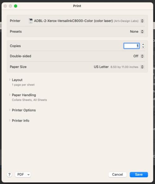 Print Settings Menu