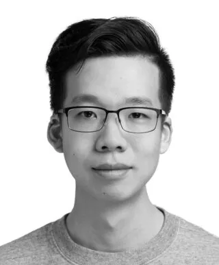 Black and white photo of William (Zhiwen) Chen
