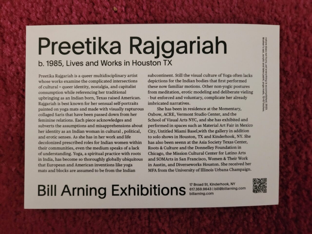 author card from exhibition