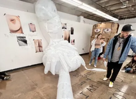 inflatable sculpture, photo, and text installation