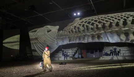 Man with Whale Installation in background