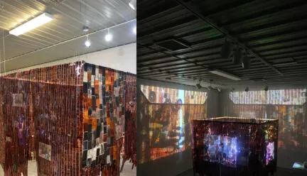 film negatives hang in a museum