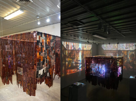 film negatives hang in a museum