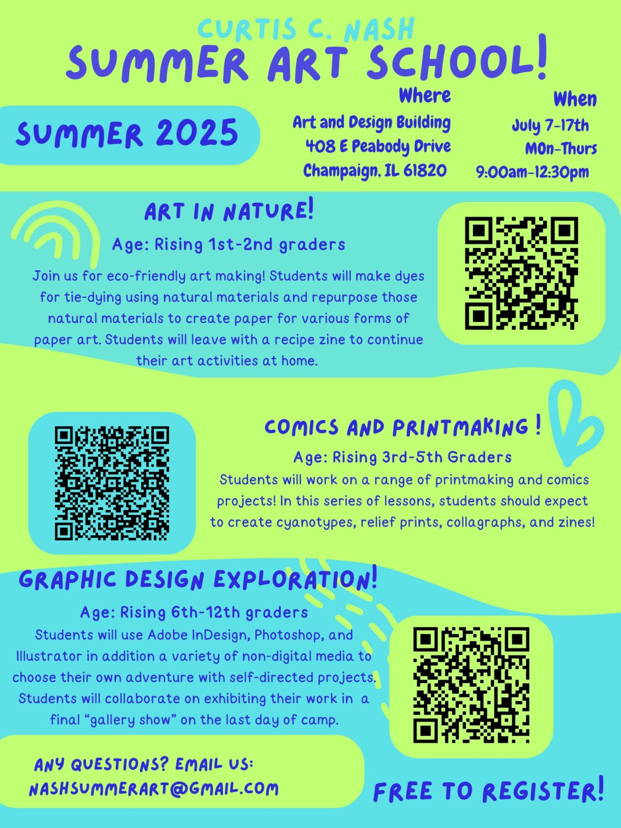 Curtis C. Nash Summer Registration Poster with QR Codes