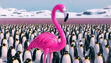 flamingo among penguins