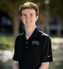 young man in TCU t-shirt