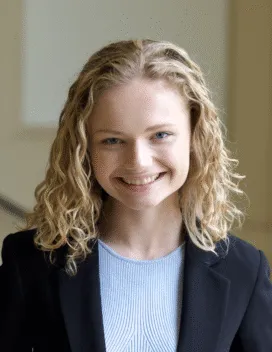 young woman in blue blazer