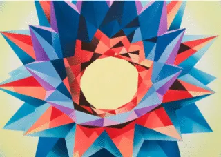 Mary Anna Pomonis, Penthesilea’s Crown, Acrylic on canvas over shaped panel, 39.5 x 39.5 inches, 2025. Photo: Yubo Dong